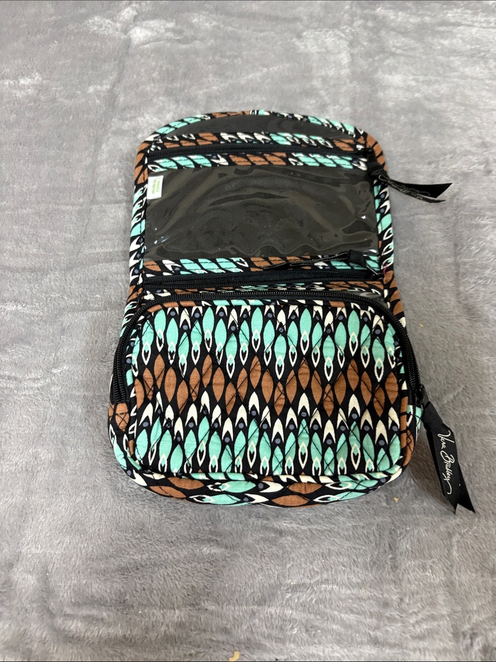 Vera Bradley Teal Mint and Brown Quilted Cosmetic Travel Case